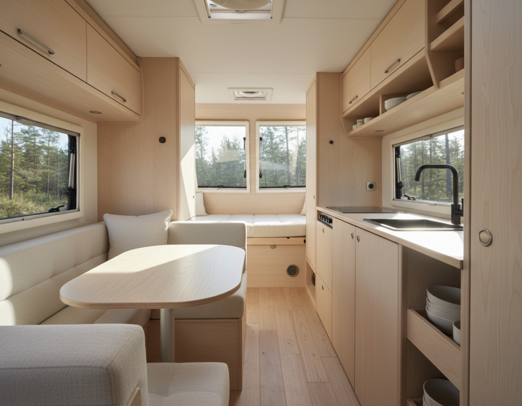 How Light Wood Finishes Can Make Compact Camper Interiors Feel Brighter and Cleaner
